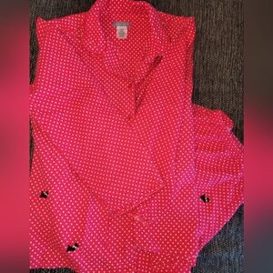 LAURA SCOTT PJ LONG SLEEVE SET SCOTTIE DOG POLKA DOT WOMENS SZ LARGE RUFFLES RED